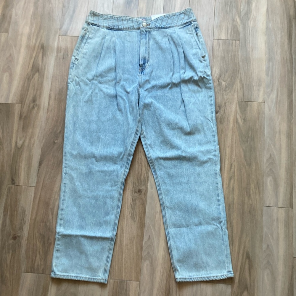 So Super high rise straight woven denim jean pant quilted design waistband 17 33